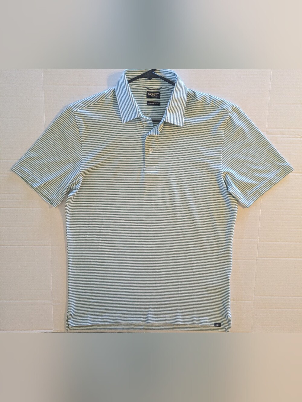 Faherty Men's Performance Polo Shirt - Light Green Striped- Sm (NWOT)